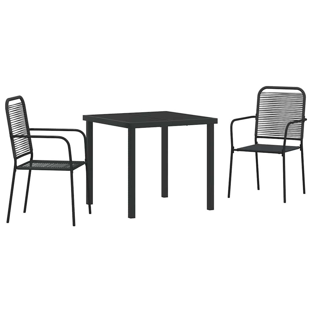 vidaXL Gartenlounge-Set Garten Essgruppe 3 pcs Schwarz Baumwollseil und Stahl, (3-tlg)