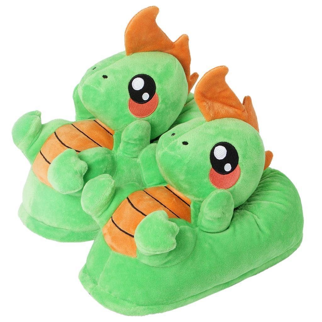 Corimori Tier Pantoffeln für Erwachsene Einheitsgröße 34-44 Plüsch Hausschuhe (Packung, Geschenk) EU Einheitsgröße 34-44, Dinosaurier Byte, für Kinder und Erwachsene