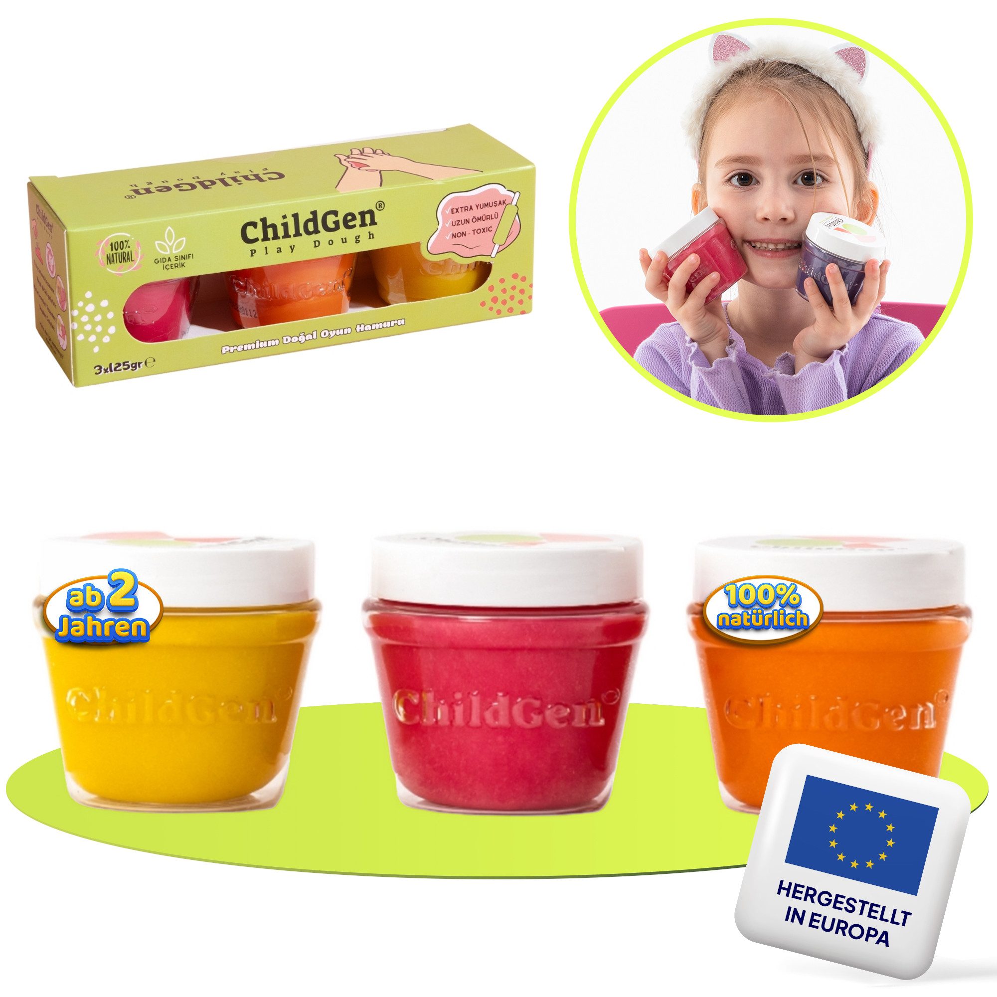 ChildGen Knete ChildGen Knete Play Dough, ungiftig, 100% natürliche Inhaltsstoffe (1-tlg., Knetezubehör, Knetset, Knete -Set, Spielknete), Kinderknete, Knete ab 2 Jahre