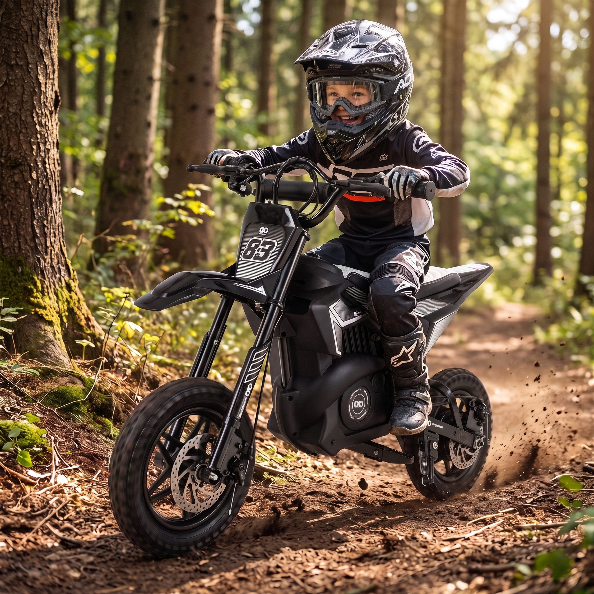 Actionbikes Motors Elektro-Kindermotorrad Kinder Crossbike Raider Elektromotorrad ab 8 Jahren, Crossbike mit Scheibenbremsen, Motocross mit Motorabschaltung