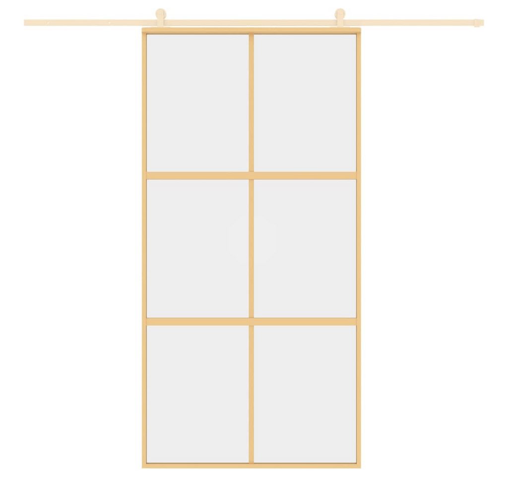 Thumbnail - vidaXL Haustür Schiebetür Golden 102,5x205 cm ESG-Klarglas und Aluminium (1-St)