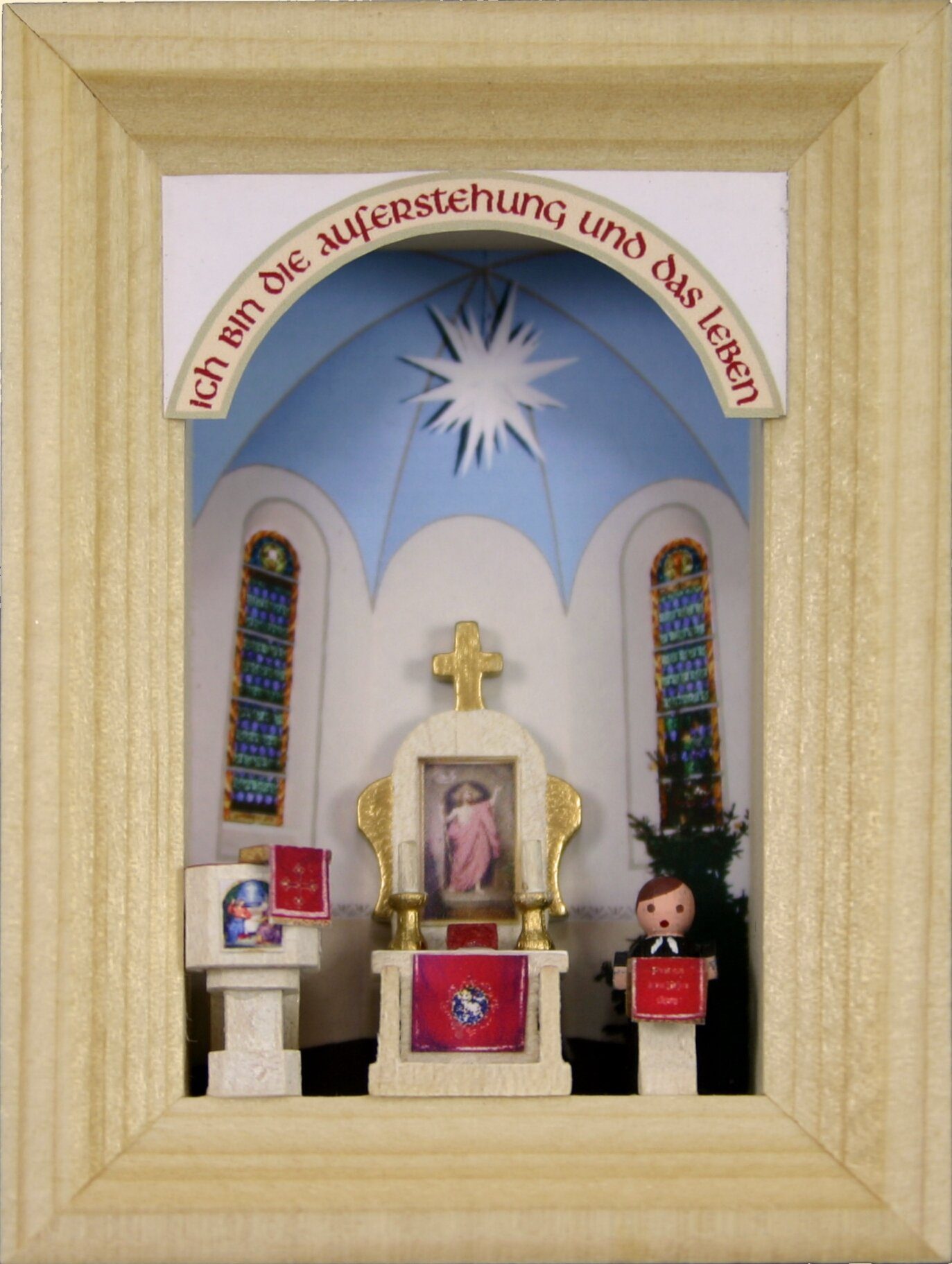 Stübelmacher Gunter Flath Weihnachtsfigur mit Dorfkirche Miniaturrahmen