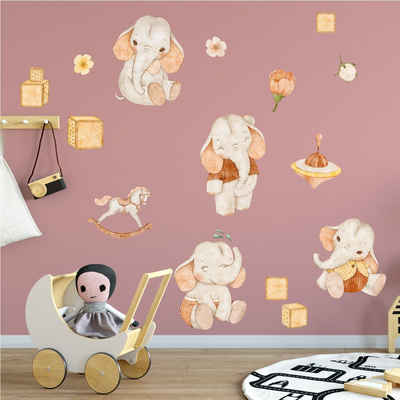 Sunnywall Wandtattoo Elefant - Wandtattoo Kinderzimmer Baby Wandaufkleber (6 St), konturgeschnitten