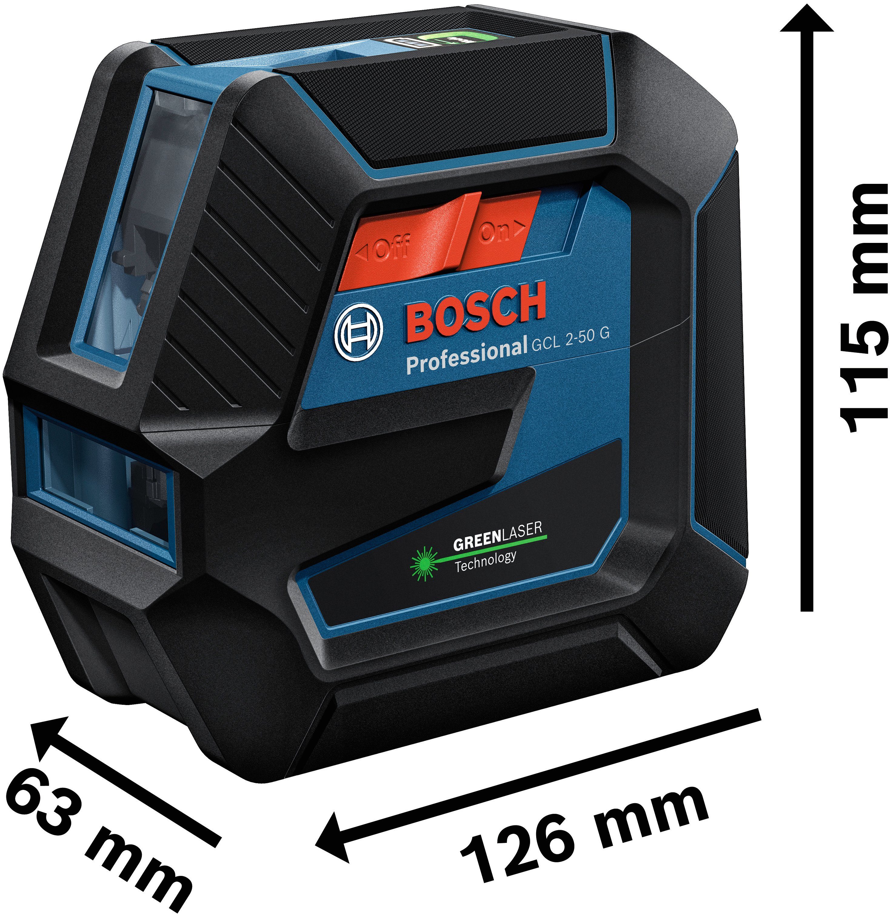 Bosch Professional Punkt- Laser-Empfänger Professional G Linienlaser und für 7 Spritzwasserschutz IP64, 2-50 Handwerkerkoffer-Set, (Set), Staub- LR GCL und