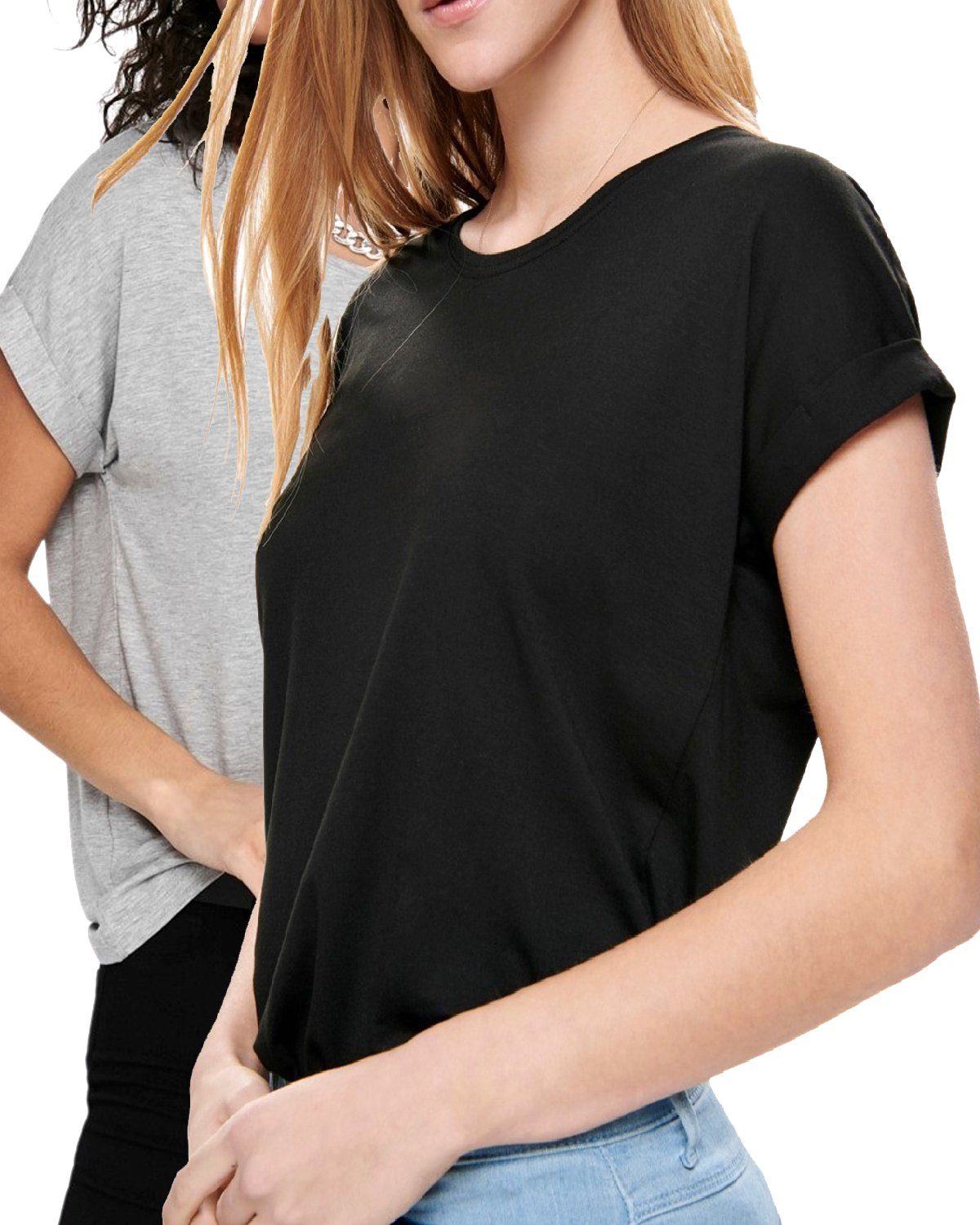 ONLY T-Shirt Stilvolles Basic Shirt mit Rundhalsausschnitt (2er-Pack) unifarbenes Oberteil aus Baumwollmischung, Размер XL