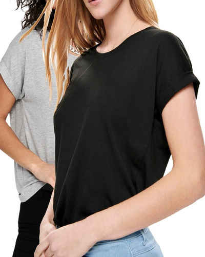 ONLY T-Shirt Stilvolles Basic Shirt mit Rundhalsausschnitt (2er-Pack) unifarbenes Oberteil aus Baumwollmischung