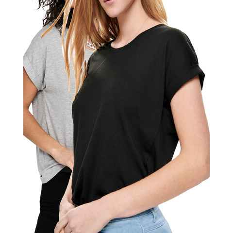 ONLY T-Shirt Stilvolles Basic Shirt mit Rundhalsausschnitt (2er-Pack) unifarbenes Oberteil aus Baumwollmischung, Größe XL