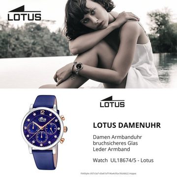 Lotus Quarzuhr LOTUS Damen Uhr Fashion 18674/5 Leder, Damenuhr rund, mittel (ca. 37mm) Lederarmband dunkelblau