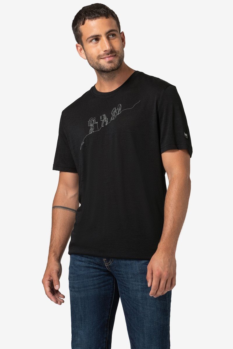 Merino-Materialmix Jet SUPER.NATURAL Black/Feather HIKING Grey T-Shirt TEE M funktioneller cooler Merino T-Shirt Print,