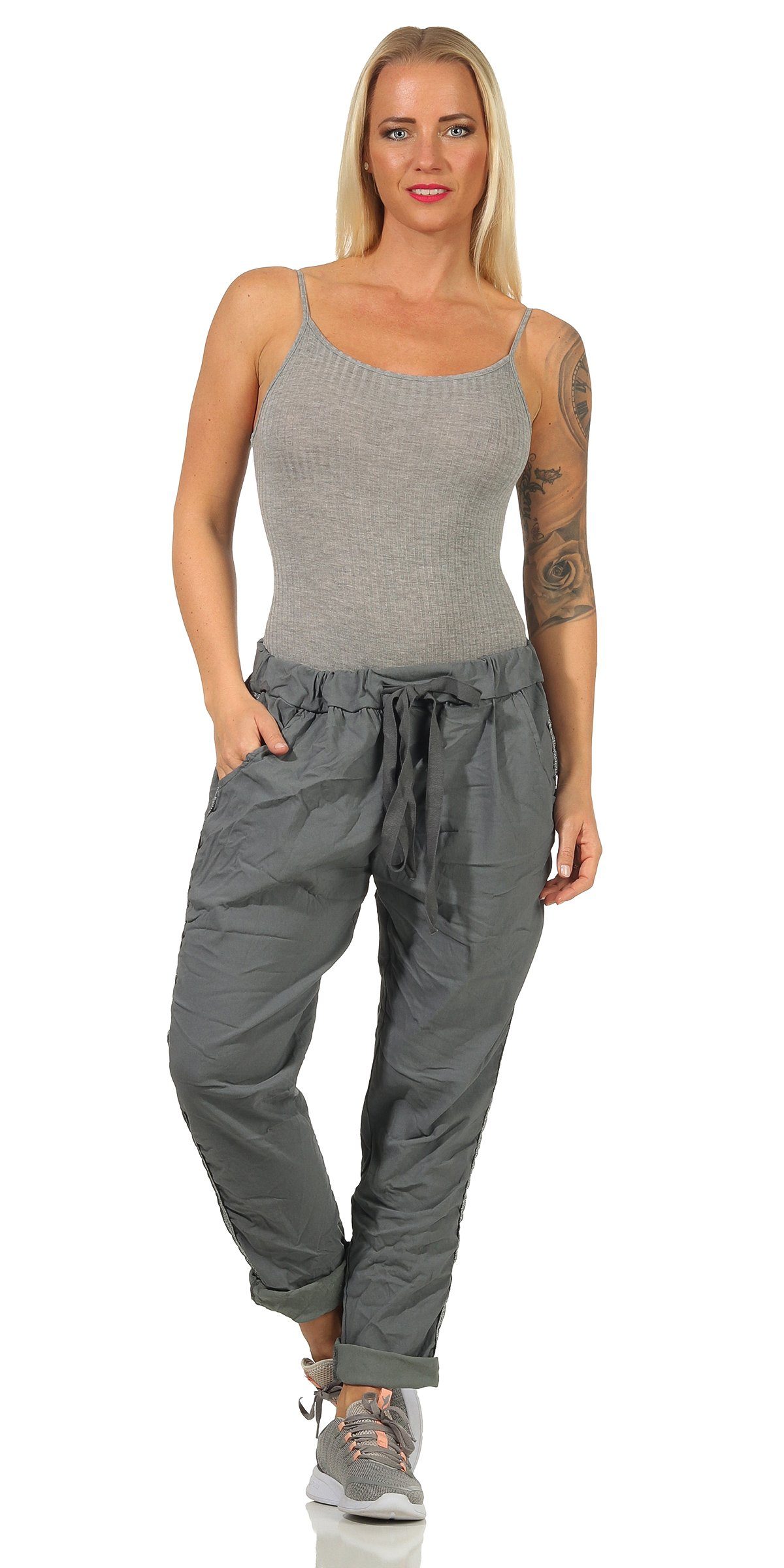 Mississhop Jogginghose Damen Hose Baumwollhose mit Seitlichen Silberstreifen M.348