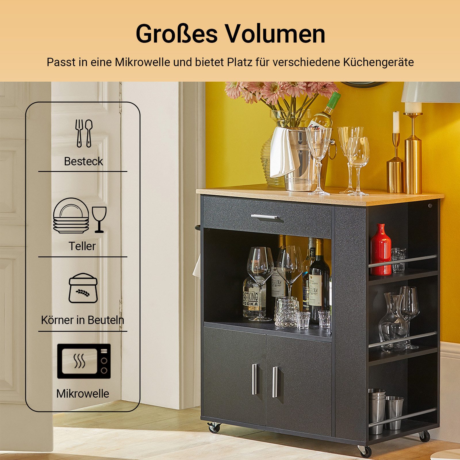 SoBuy Servierwagen FKW113, Küchenwagen mit Arbeitsplatte, günstig online kaufen