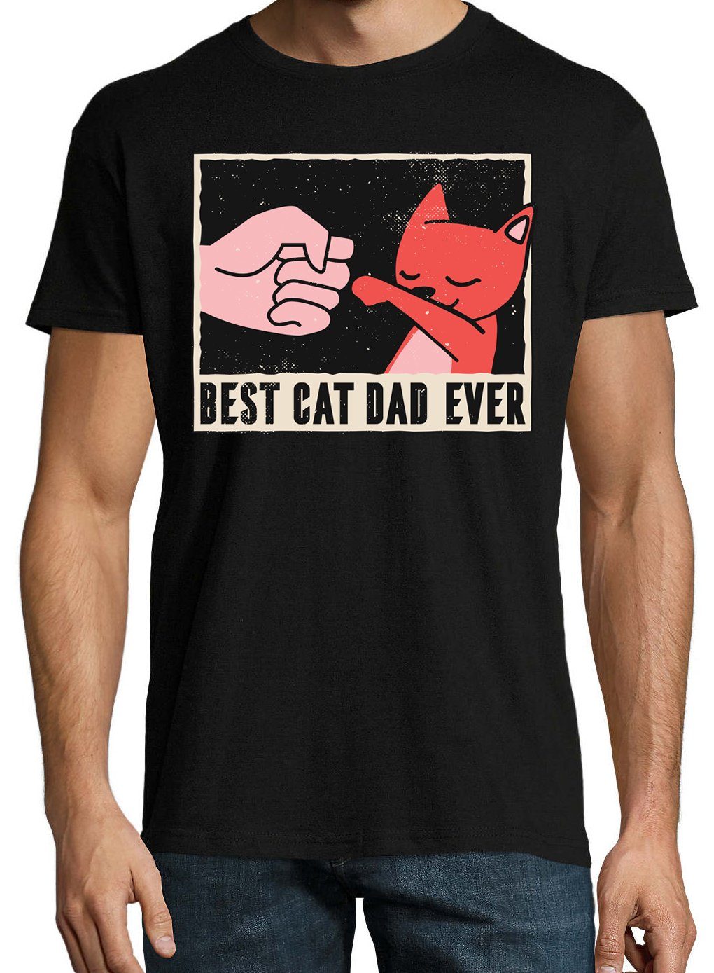 Ever lustigem Youth Schwarz Herren Dad Cat Frontprint Best Shirt T-Shirt Designz mit