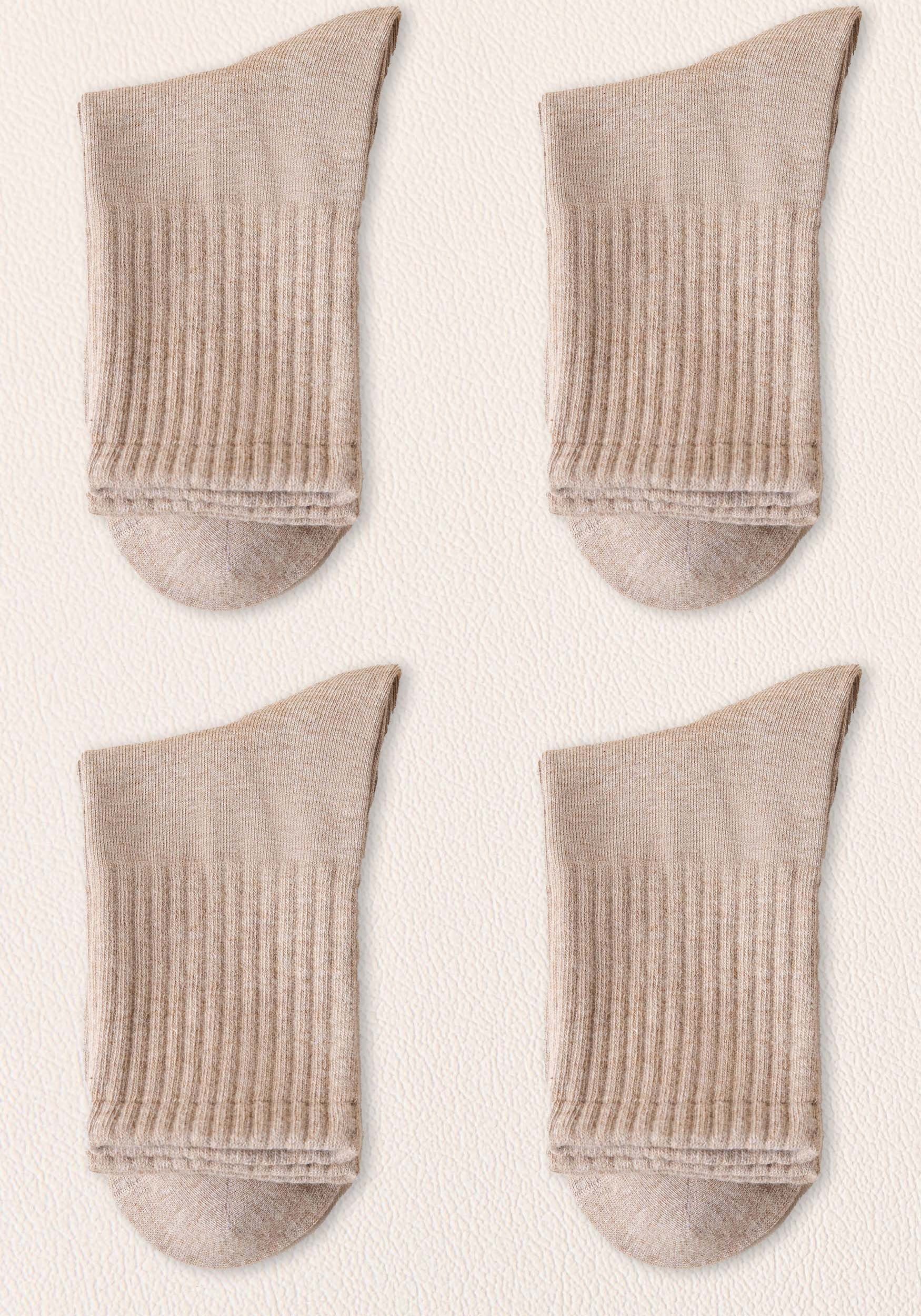 MAGICSHE Socken Damen 100% Baumwolle einfarbig hohes Basicsocken (4-Paar, 4-Paar) Khaki