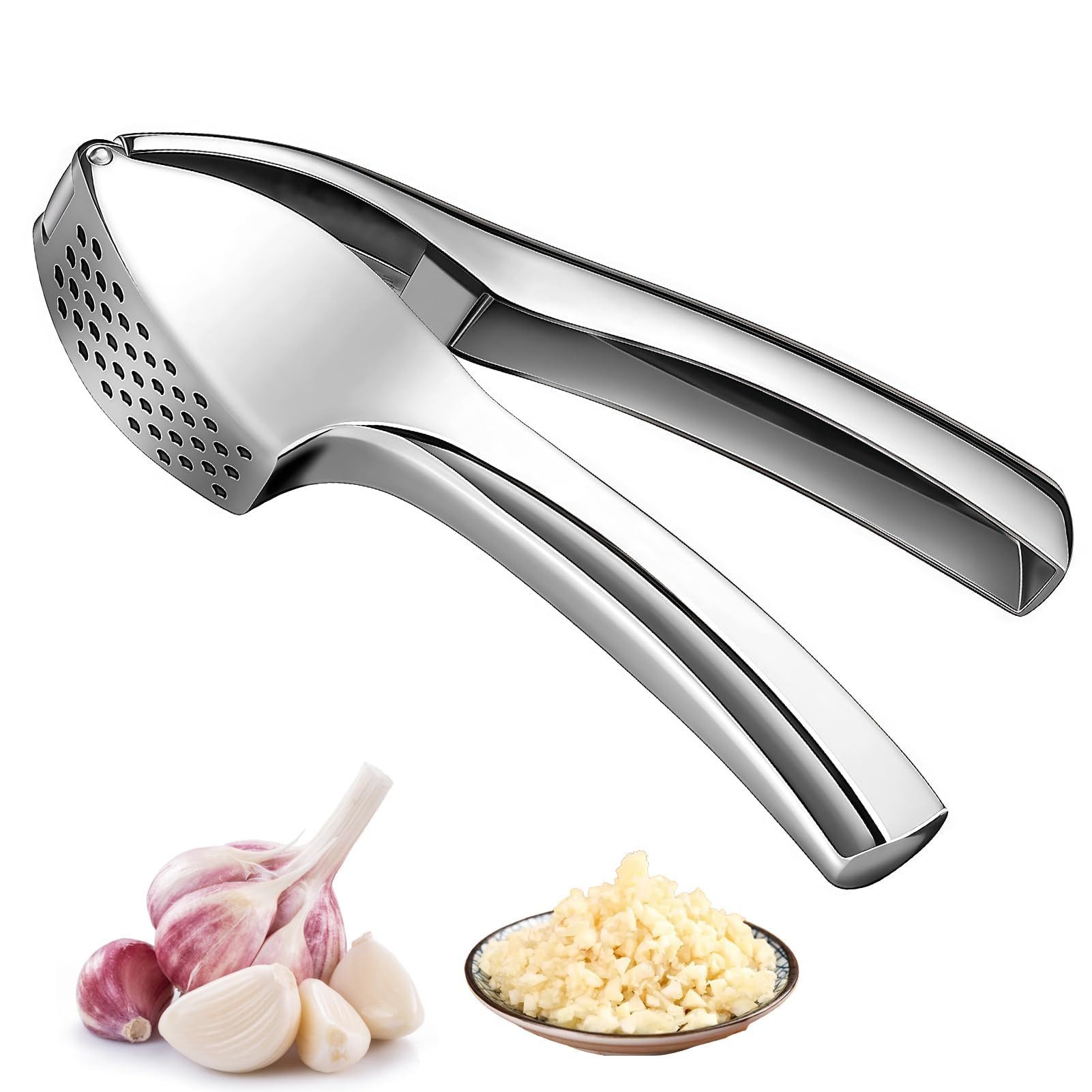 ibettertec Knoblauchpresse Knoblauchpresse aus Zinklegierung, ohne Schälen Knoblauch pressen, ergonomisches Design, besonders großes Volumen, langlebig