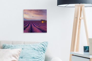OneMillionCanvasses® Leinwandbild Lavendel - Heißluftballon - Berg - Lila, (1 St), Leinwand Bilder für Wohnzimmer Schlafzimmer