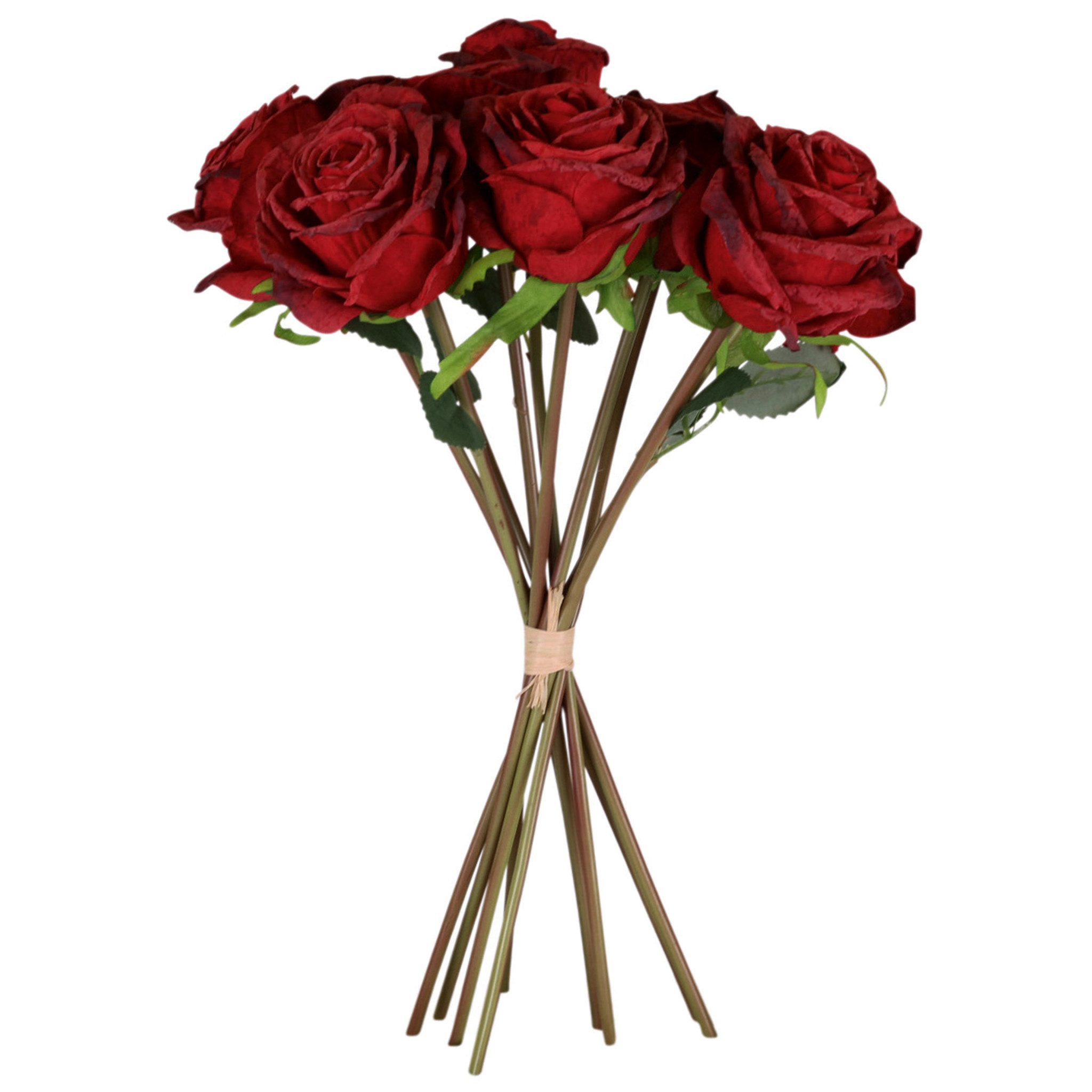 matches21 HOME & HOBBY Bilderrahmen Rosen künstlicher Blumenstrauß in Trockenoptik Dunkelrot 35 cm, (1 St), 10er Bund Kunstblumen wie echt