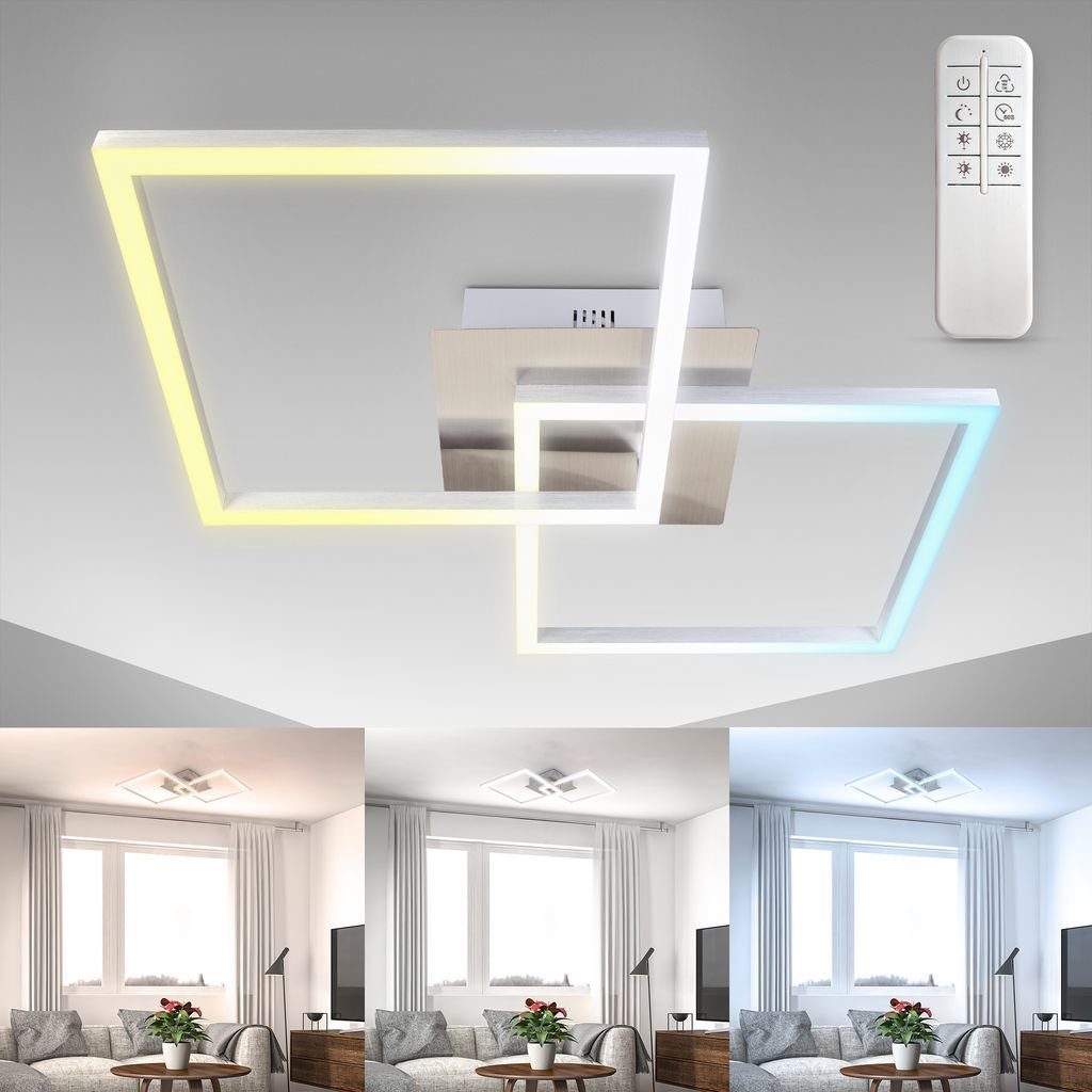 3000-6500K Schlafzimmer Timer Kaltweiß, CCT / Neutralweiß fest Wohnzimmer Dimmfunktion, Deckenleuchte / Lampe Warmweiß LED 3040lm Nachtlicht 27W - LED Deckenlampe BKL1333, 62x36cm Farbtemperatursteuerung Fernbedienung dimmbar integriert, alu-gebürstet B.K.Licht -