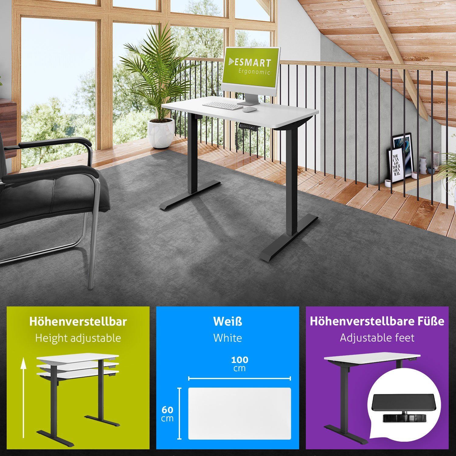 ESMART Schreibtisch ESMART Germany, ETX-121 Elektrisch höhenverstellbarer Schreibtisch
