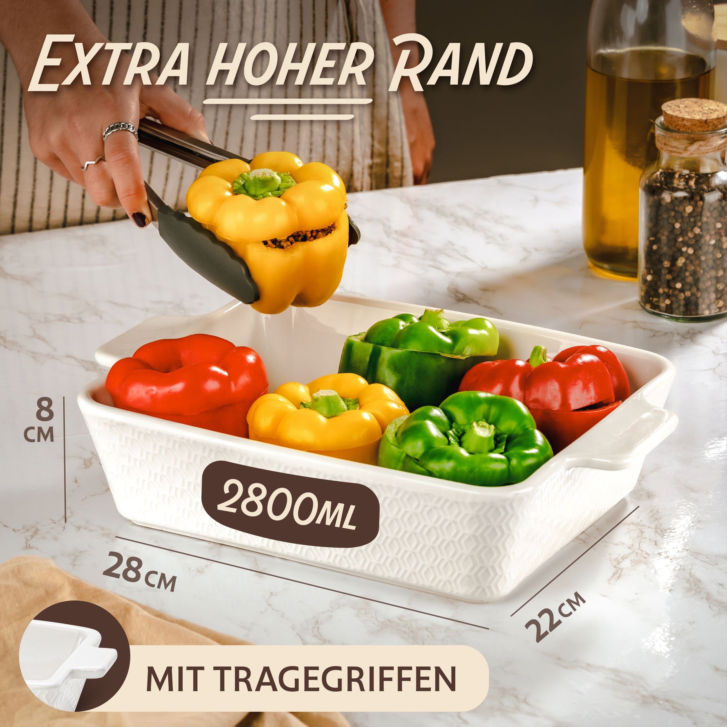 Praknu Auflaufform Auflaufform Groß Keramik Weiß – Lasagneform – Ofenform mit 8 cm Rand, Keramik, (1-St), Für Lasagne, Tiramisu & Aufläufe – hitzebeständig – zu – Bild 4 von 5