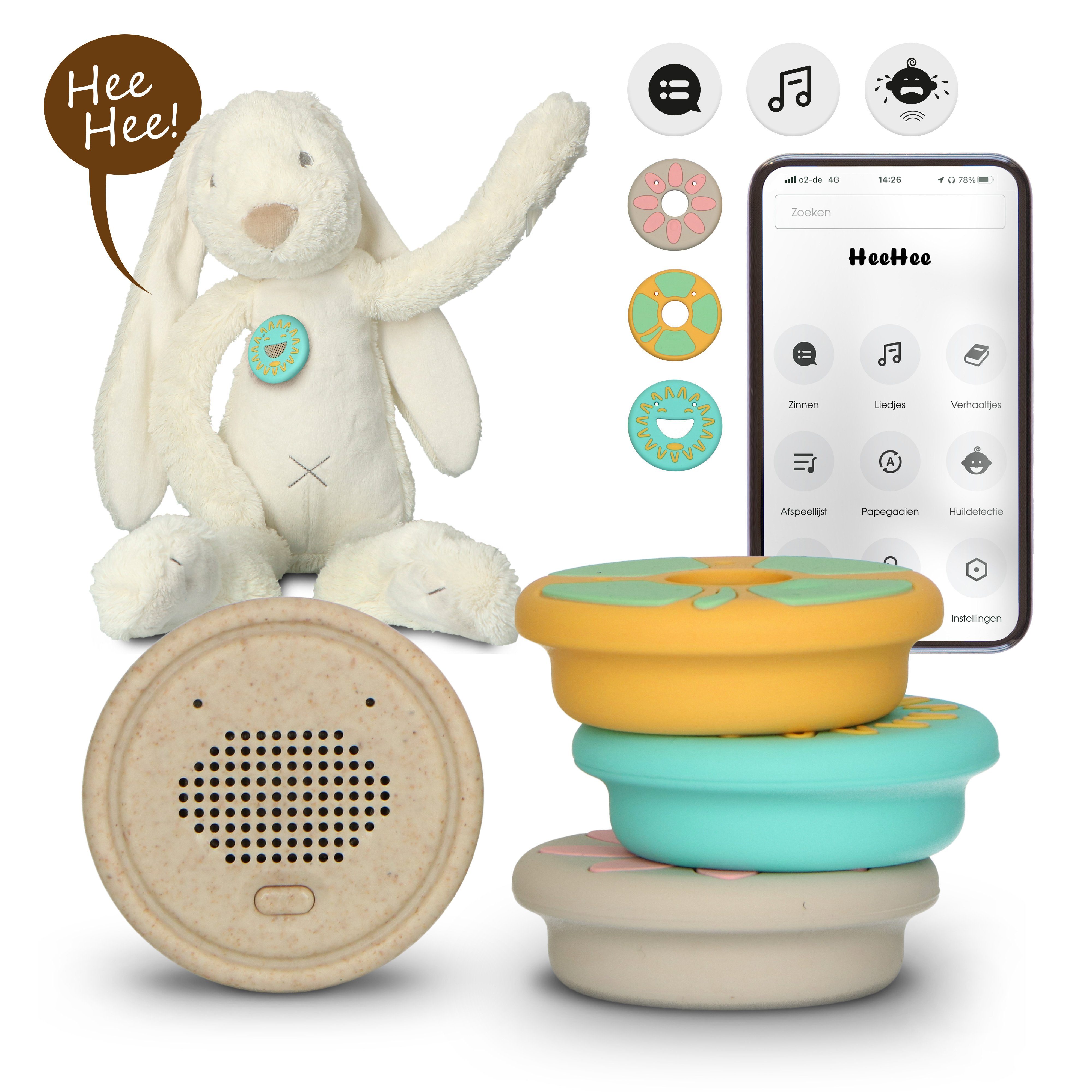 Alecto Babyphone HeeHee+ToyRabbit, 1-tlg., Sprechendes Kuscheltier, mit Text/Sprachchat, Schlaflieder,nachhaltig.