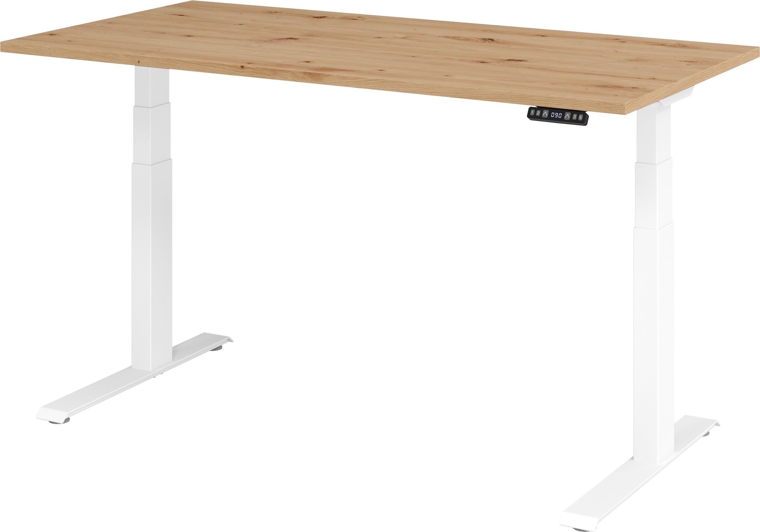 bümö Schreibtisch Schreibtisch elektrisch XDKB, Rechteck: 160 x 80 cm - Dekor: Asteiche - Gestell: Weiß Weiß | Asteiche