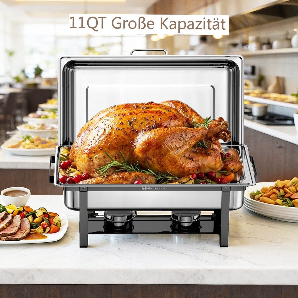 Warmounts Speisenwärmer, (4-tlg., 10L Buffetwärmer Chafing Dish Buffet Warmhalter-Set Edelstahl), GN 1/1, stapelbar, mit Deckelhalter für Catering & Events