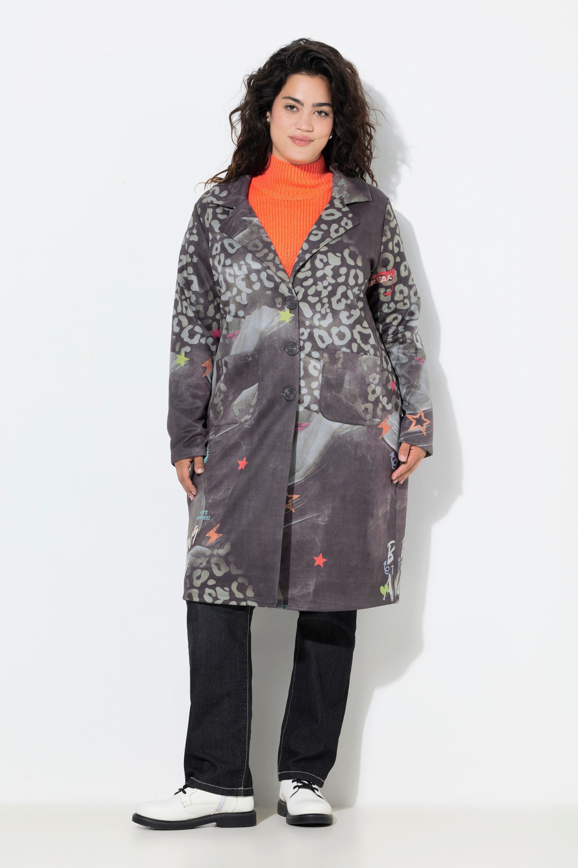 Sommerjacke Longblazer bequeme Passform Patchdruck