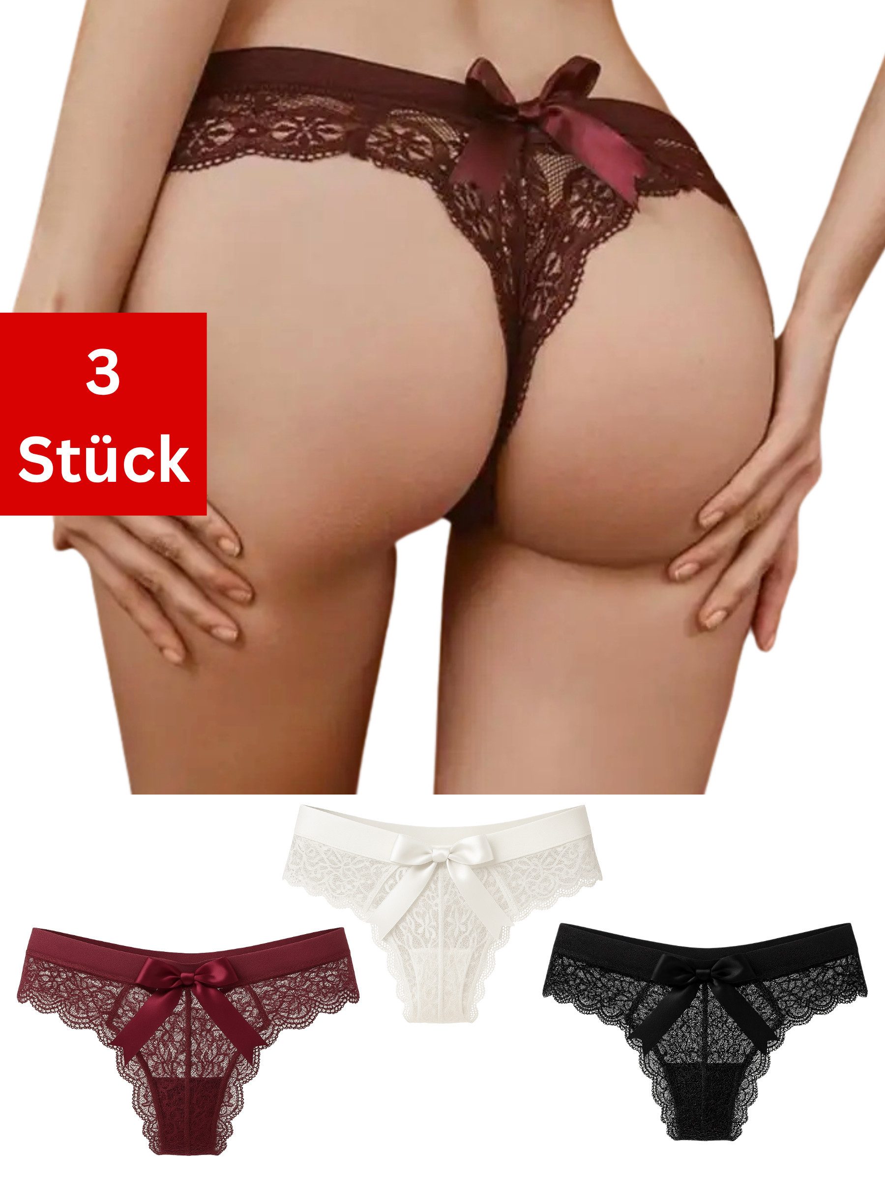 Elegant Love Tangaslip Spitzen-Tanga mit Schleifen – Sinnliche Unterhosen f günstig online kaufen