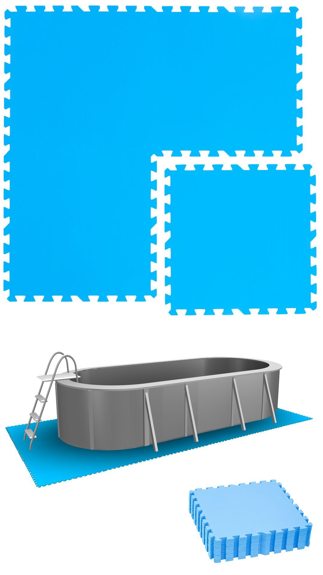 eyepower Pool-Bodenschutzfliese 2,8 m² Poolmatte aus 12 großen EVA Matten - Rutschfeste Poolunterlage, 1 cm dicke Bodenfliesen - 50 x 50 Unterlegmatten - Whirlpool Unterlage
