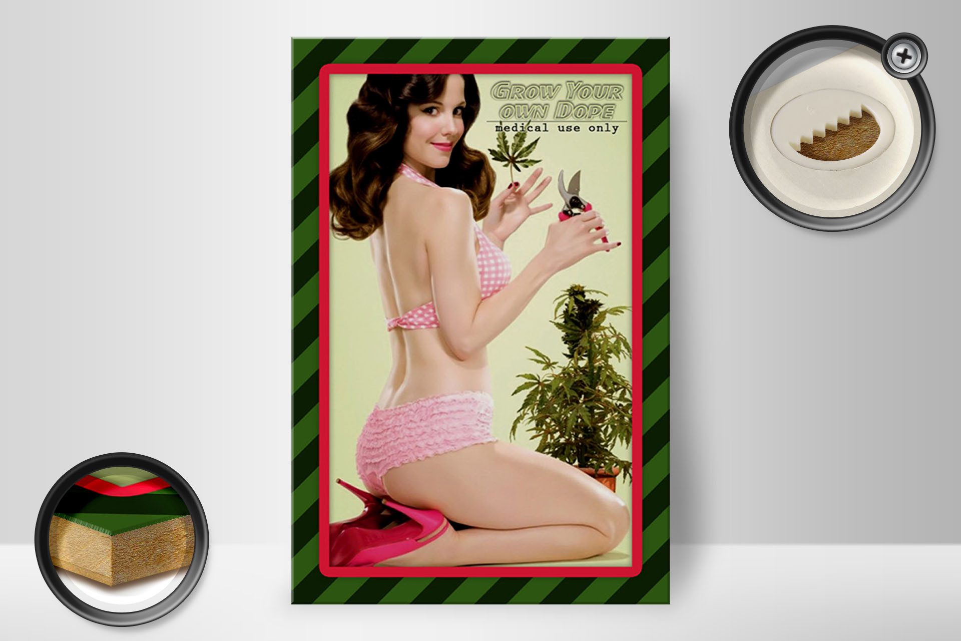 Femer GmbH Holzbild Cannabis 20x30cm grow your own dope Pinup, Nostalgie Retro Altes (1 St), Glatte Holzfaserplatte (MDF), vorn beschichtet