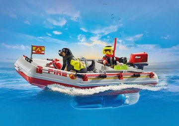 Playmobil® Konstruktions-Spielset Feuerwehrboot mit Aqua Scooter (71464), Action Heroes, (52 St), Made in Germany