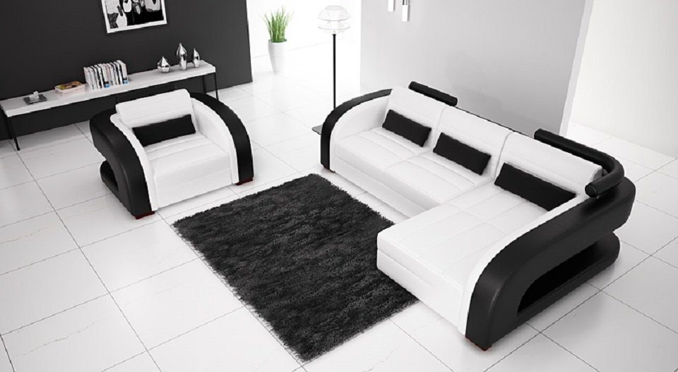 Europe Form Sofa Sessel, Weiß/Schwarz Eckgarnitur Sofa Couch JVmoebel Polster Made Ecke L + Sitz in Moderne