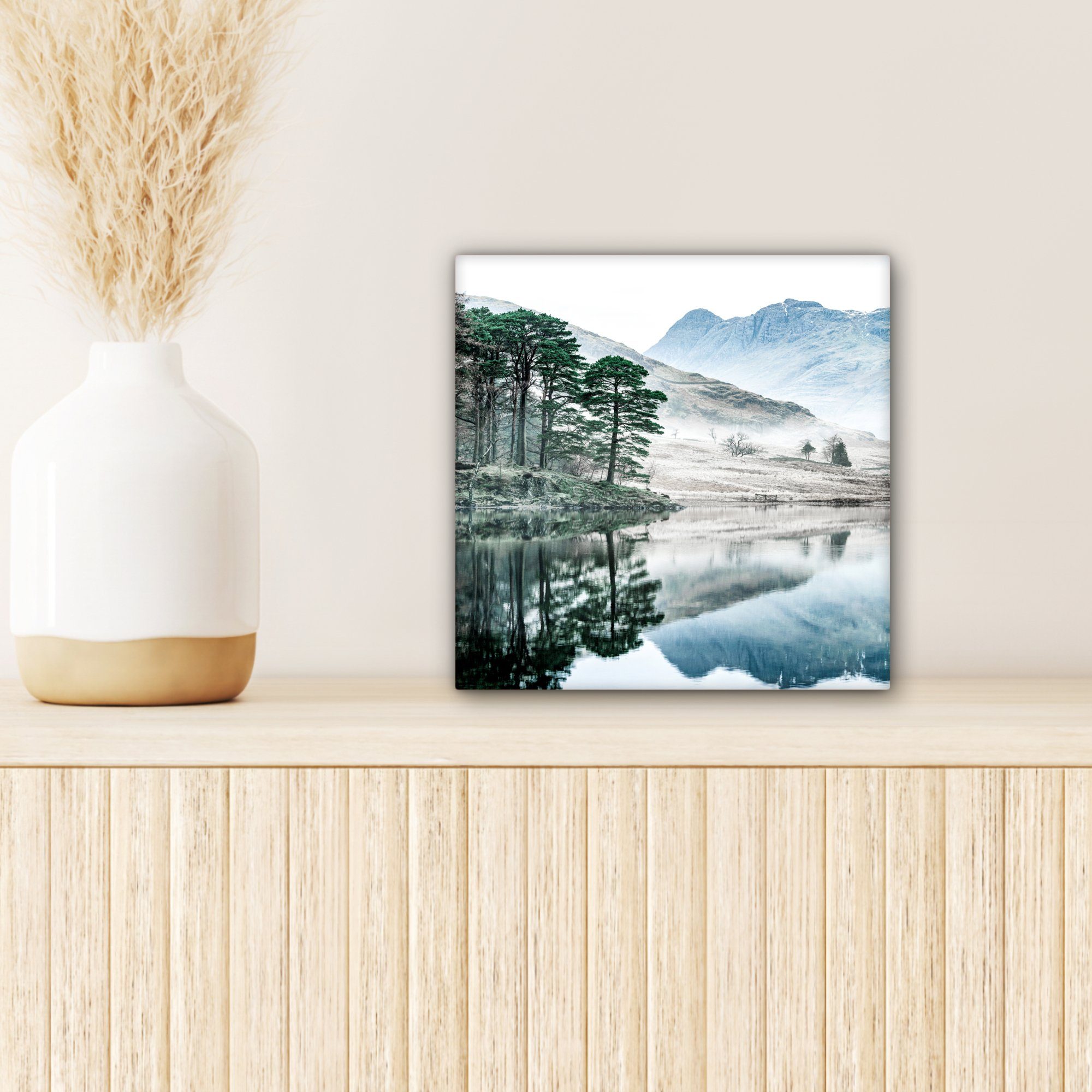 OneMillionCanvasses® Leinwandbild Natur - Winter (1 - Bilder 20x20 Leinwand für Wohnzimmer Schlafzimmer, Berge cm St), - Wald