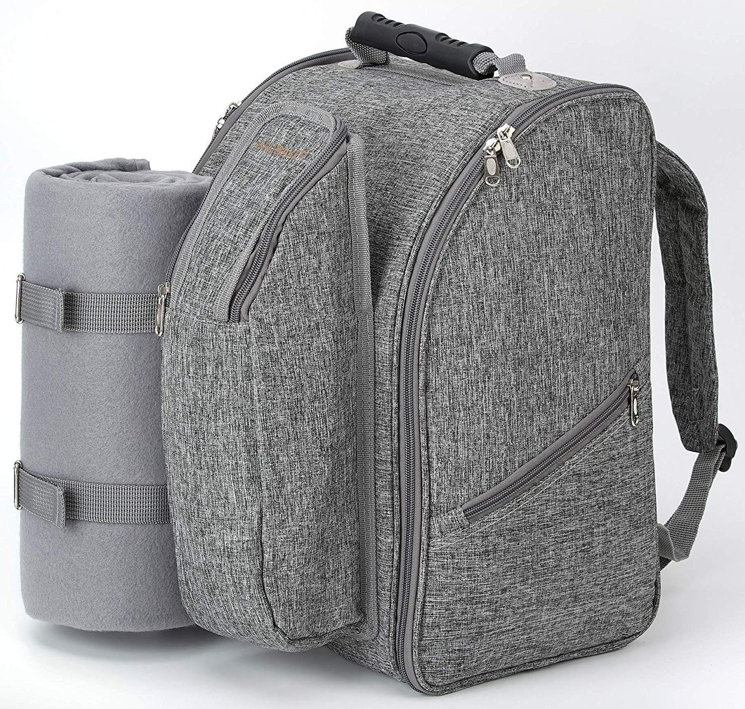 BRUBAKER Freizeitrucksack Picknick-Set für 2 Personen (isolierender Thermorucksack), Picknickrucksack mit Iso-Flaschenhalter und Fleece-Decke