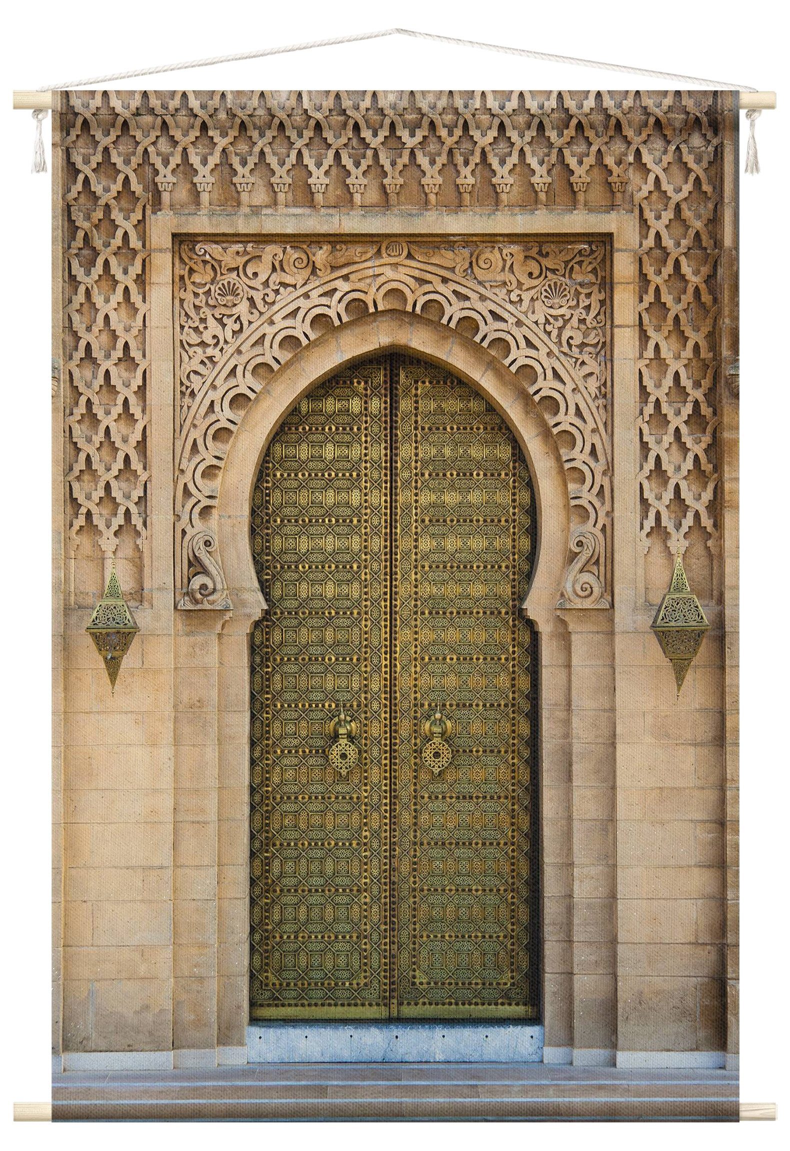Bilderdepot24 Wandteppich modern Orientalisch Spirituell 3D-Optik beige, rechteckig, Höhe: 2.6 mm, großes Wandbild aus Natur-Baumwolle Wandbehang Stoffbild Tuch Wollseil