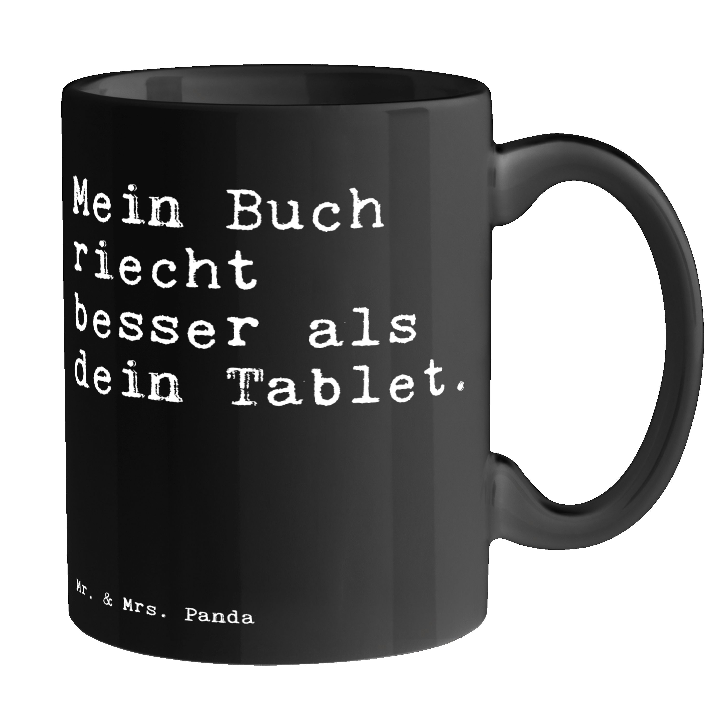 Mr. & Mrs. Panda Tasse Mein Buch riecht besser... - Schwarz - Geschenk, Spruch, Becher, Tee, Keramik Schwarz
