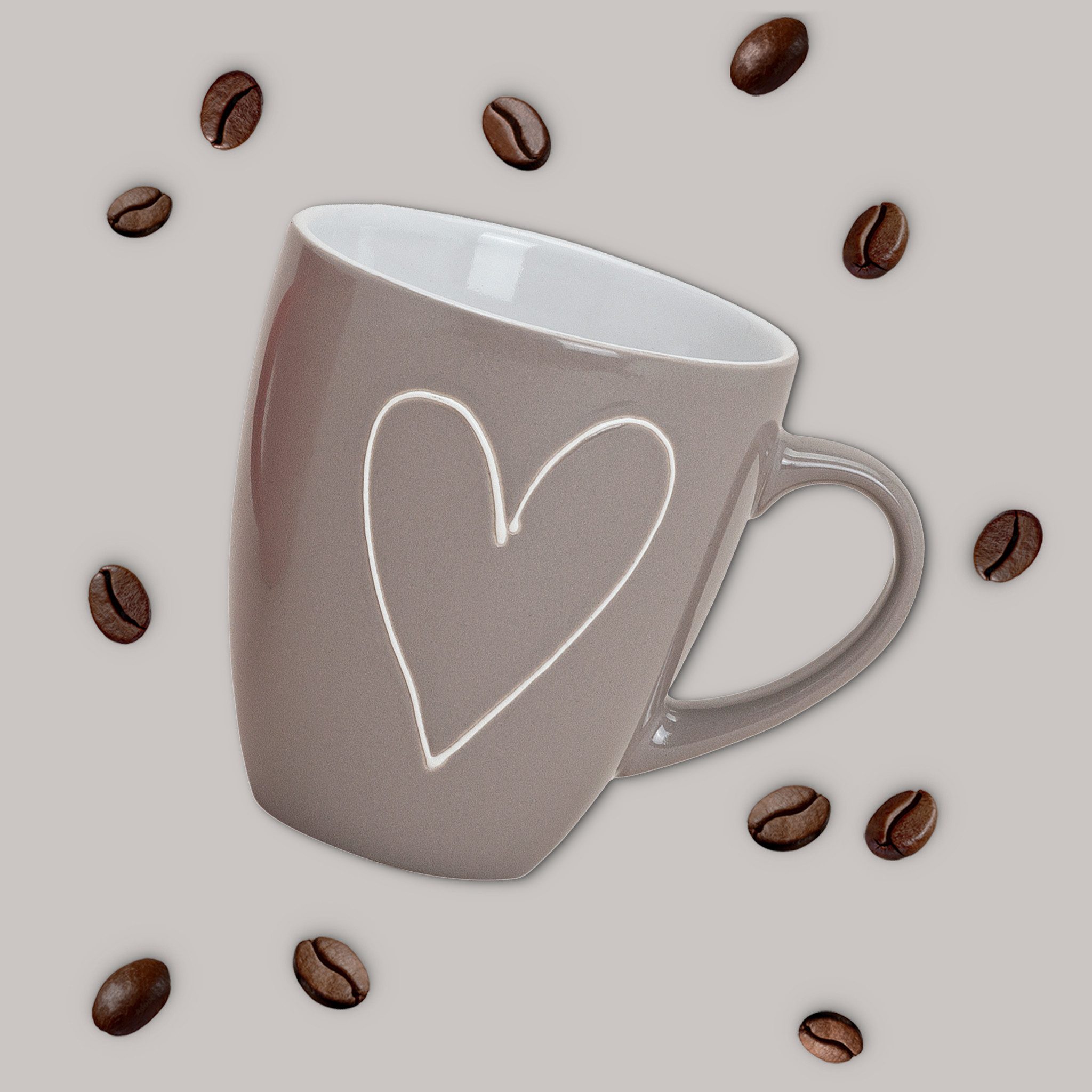 matches21 HOME & HOBBY Tasse Grosse Kaffeetassen 4er Set Landhaus-Stil einfarbig Herzen Liebe, 4-tlg., Keramik, Tee Kaffee-Becher, klassisch, rot grau weiss, 400 ml
