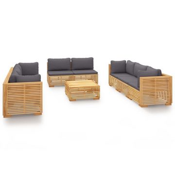 vidaXL Garten-Essgruppe 9-tlg Garten-Lounge-Set mit Kissen Massivholz Teak