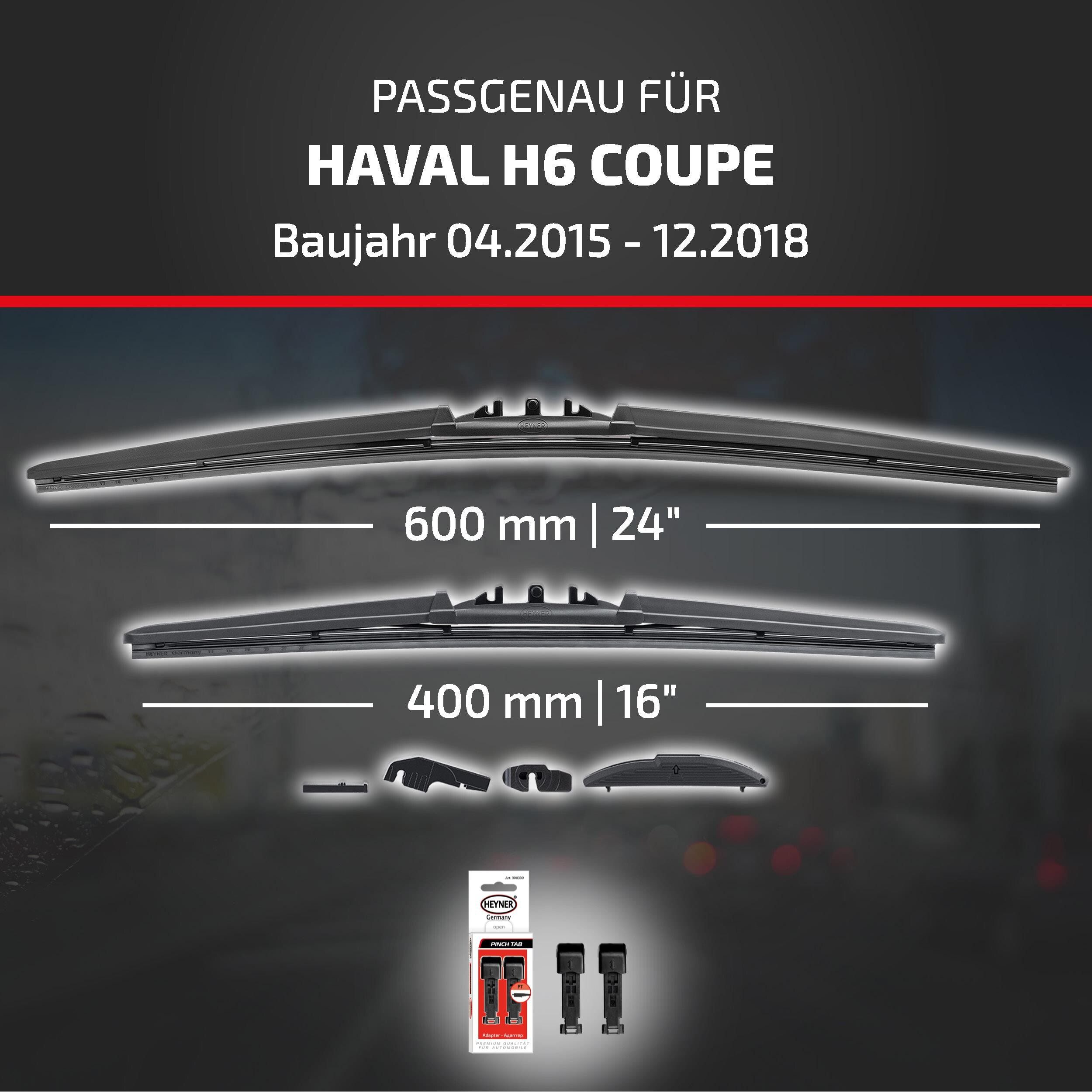 HEYNER Scheibenwischblätter passend für HAVAL H6 COUPE, 04.2015 - 12.2018, Frontscheibe, (Packung, 2-St., Scheibenwischer), mit Nano Graphit Beschichtung
