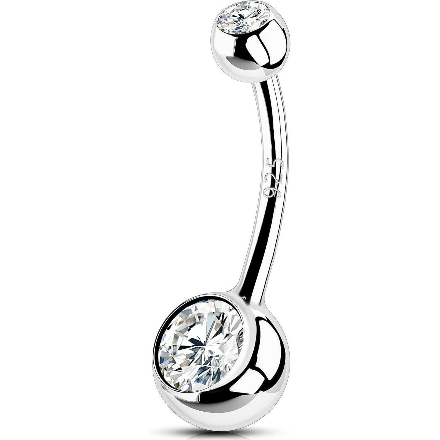 OUFER Bauchnabelpiercing 14G Bauchnabelpiercing Echt Silber 925 10/12/14/16 mm CZ Kugeln Belly