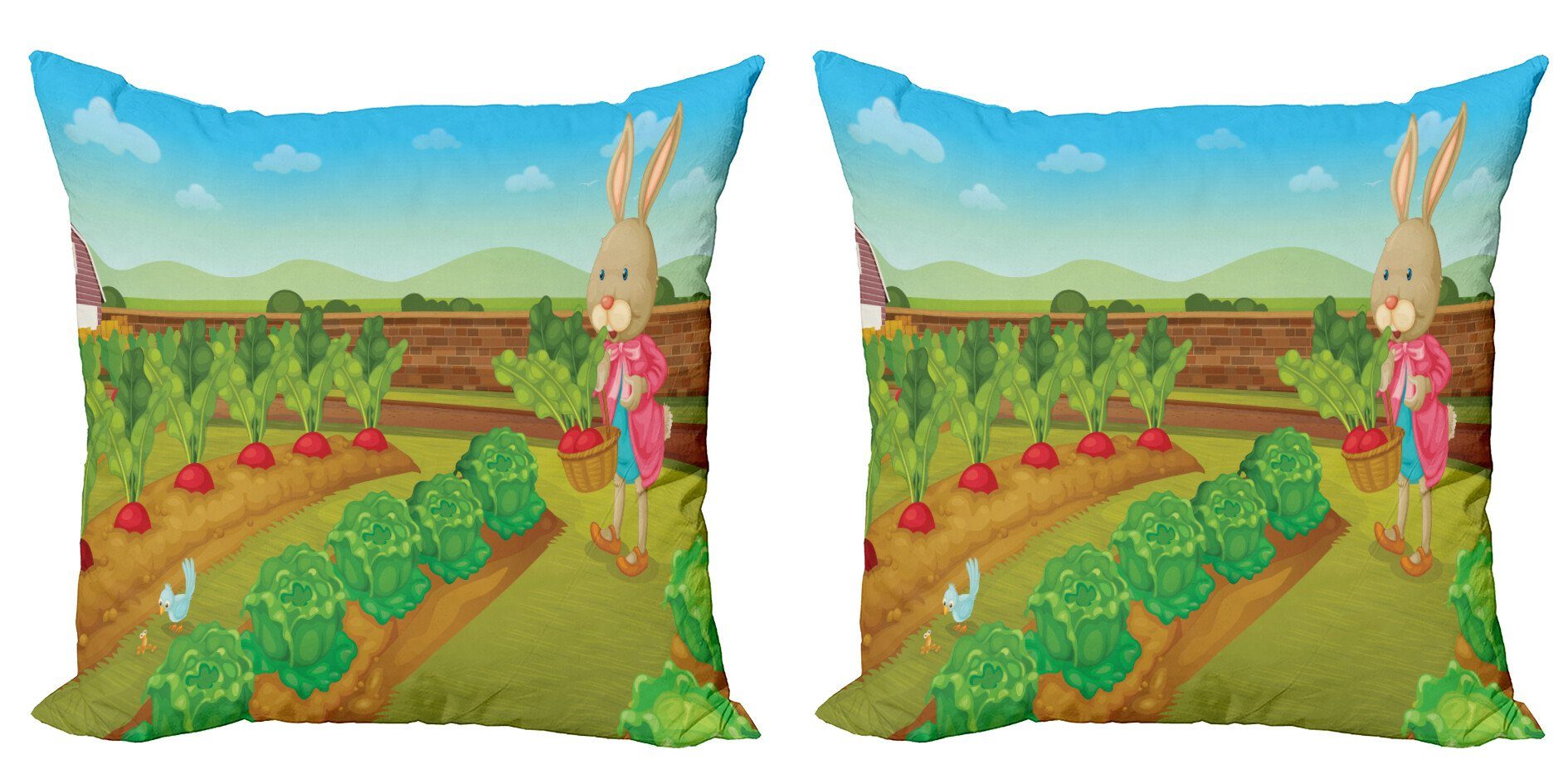 Kissenbezüge Modern Accent Doppelseitiger Digitaldruck, Abakuhaus (2 Stück), Hase Picking Rettiche in der Farm