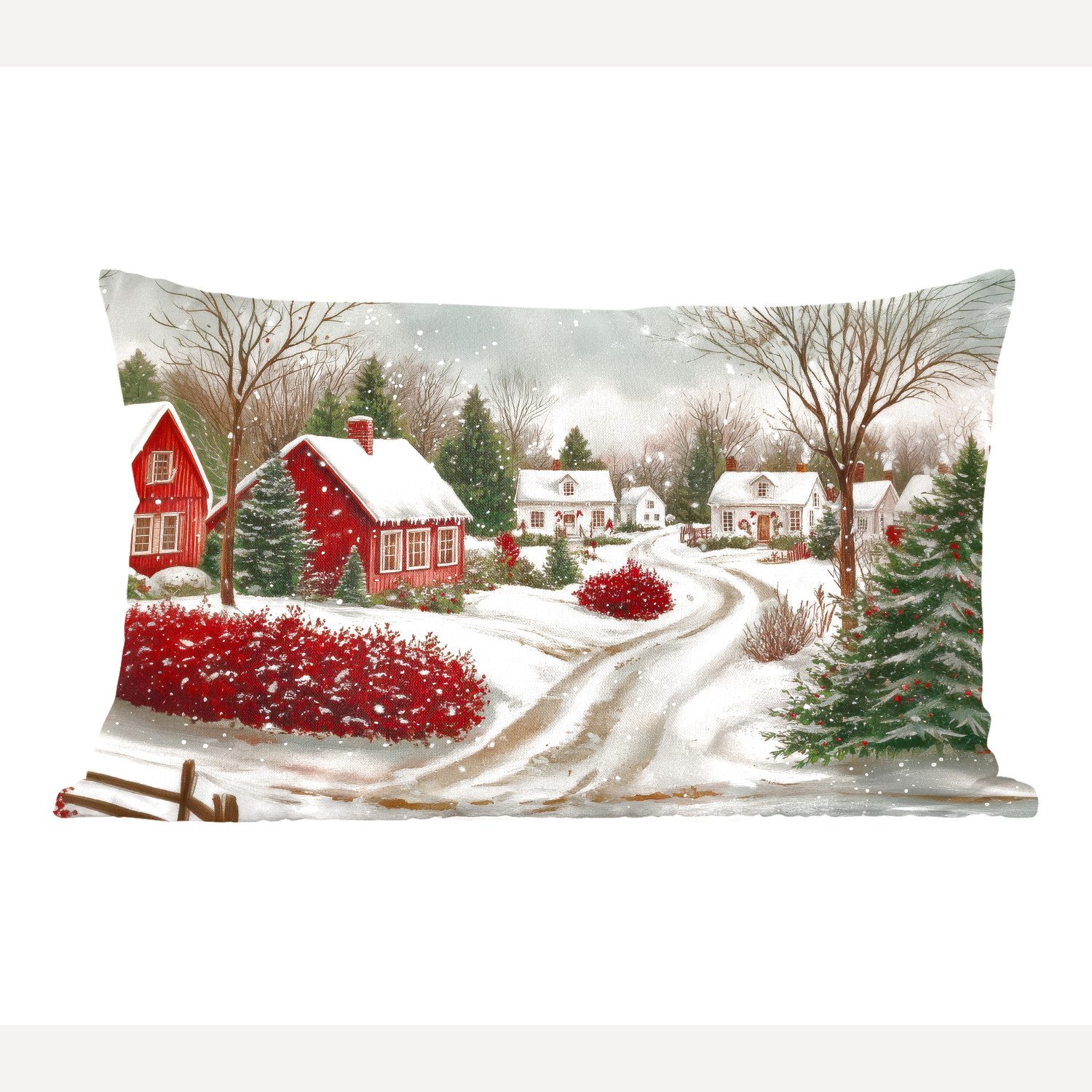 MuchoWow Dekokissen Weihnachtsstimmung - Ländlich - Rot, Dekoration, Zierkissen, Kissen mit Füllung, 50x30 cm