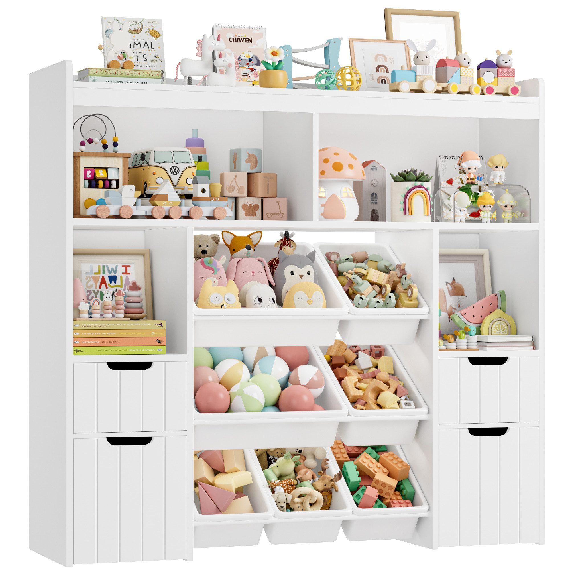 HOMECHO Spielzeugtruhe, Kinderregal mit 7 Aufbewahrungsboxen 4 Schubladen W günstig online kaufen