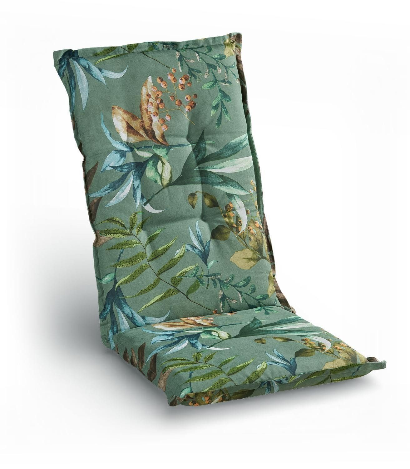 GO-DE Hochlehnerauflage DARIA, 48 x 118 cm, Grün, Blau, Orange, Hochlehner, (1 St), seitliche Bindekordeln und verstellbares Gurtband