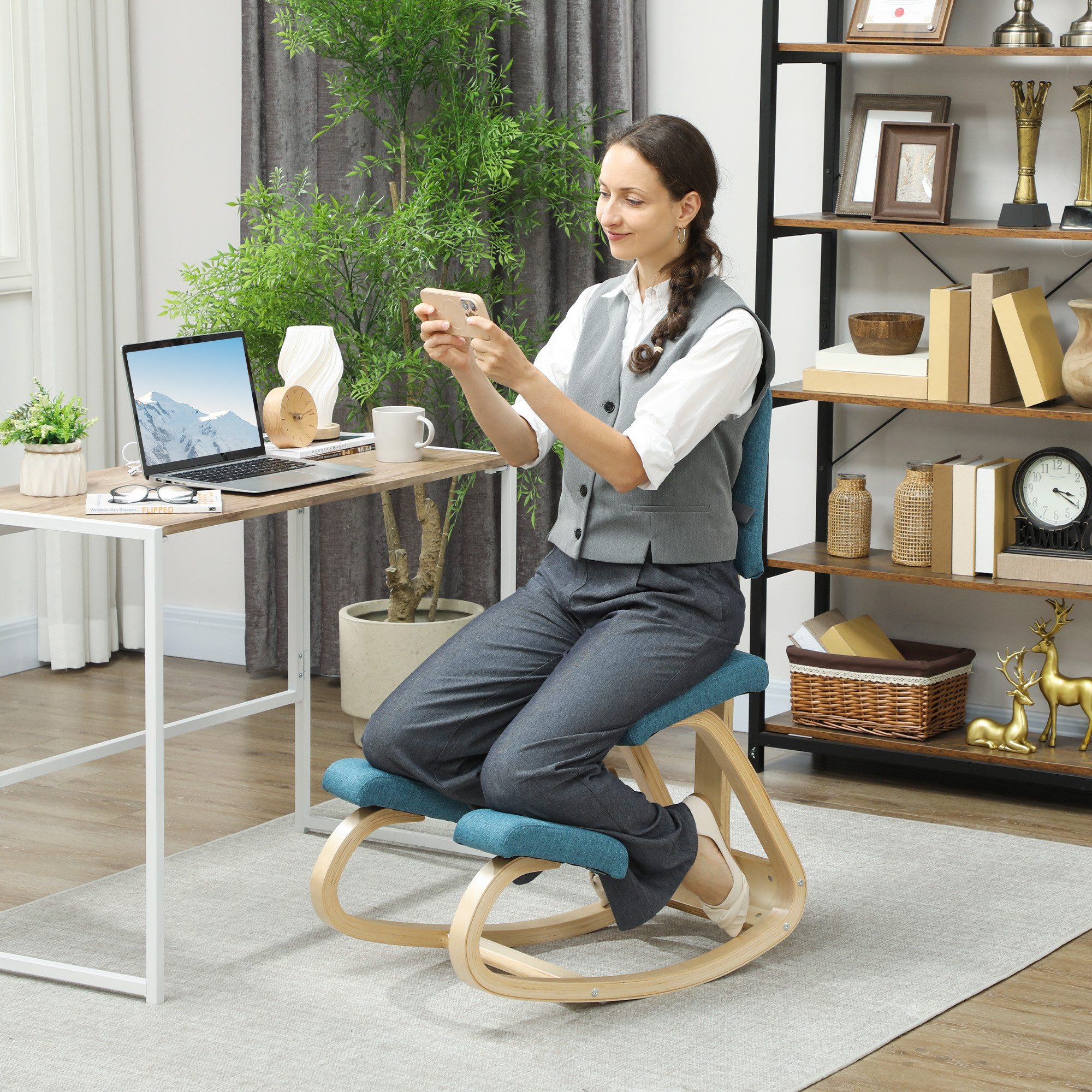 HOMCOM Stuhl Kniehocker Gesundheitsstuhl für Zuhause, Lindern & Körperhaltung (1 St), Ergonomisches Design, schaukelnd, Rückenlehne