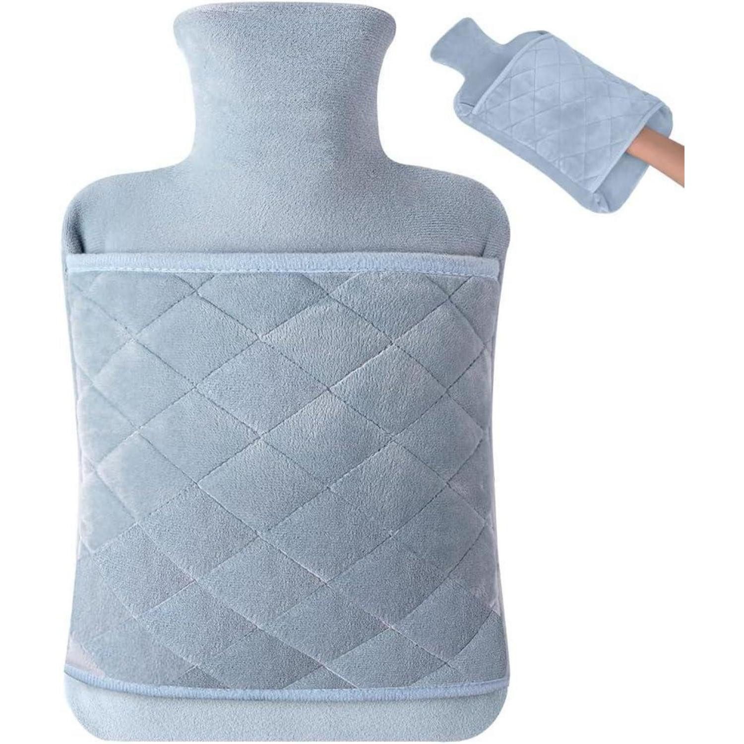 LuxusKollektion Wärmflasche Wärmflasche mit Bezug 2L Weicher Flaum Handwärmer Grau