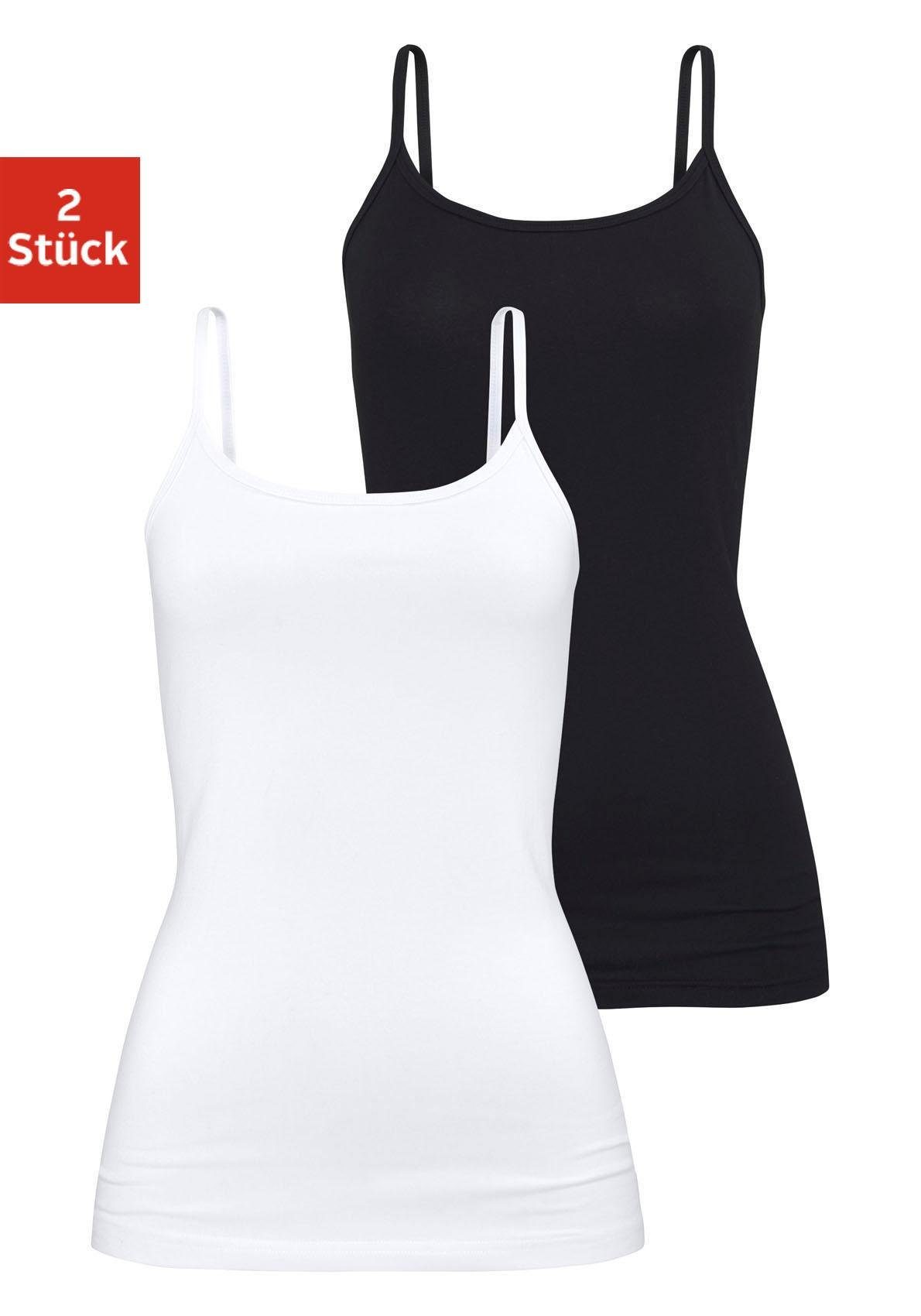 (2er-Pack) schwarz, H.I.S Unterziehshirt aus Baumwoll-Qualität, Unterhemd elastischer weiß Spaghettiträger-Top,