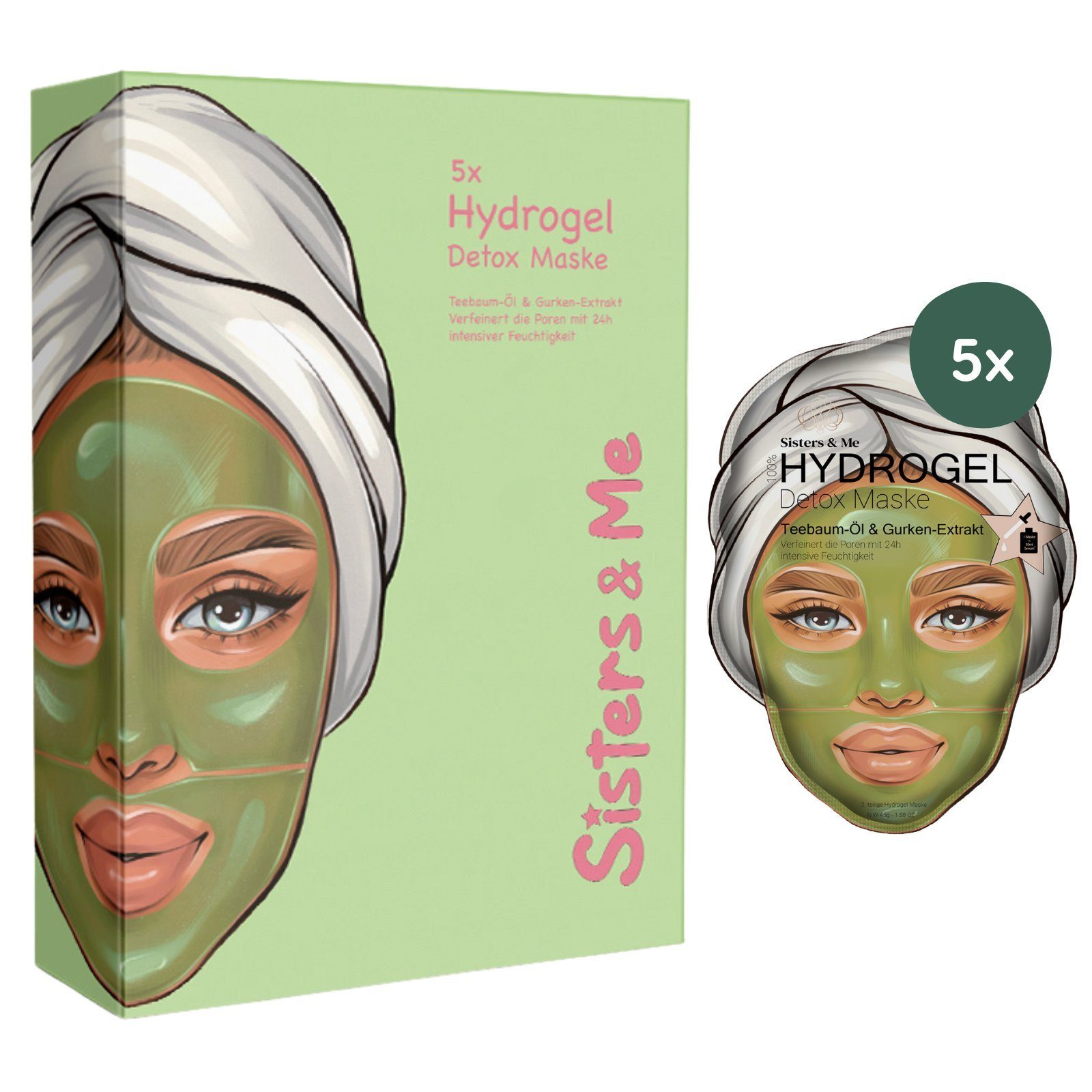 Sisters & Me Gesichtsmaske 5x Sisters & Me Hydrogel Detox Maske, Anti Pickel Masken, 5-tlg. | Gesichtsmasken