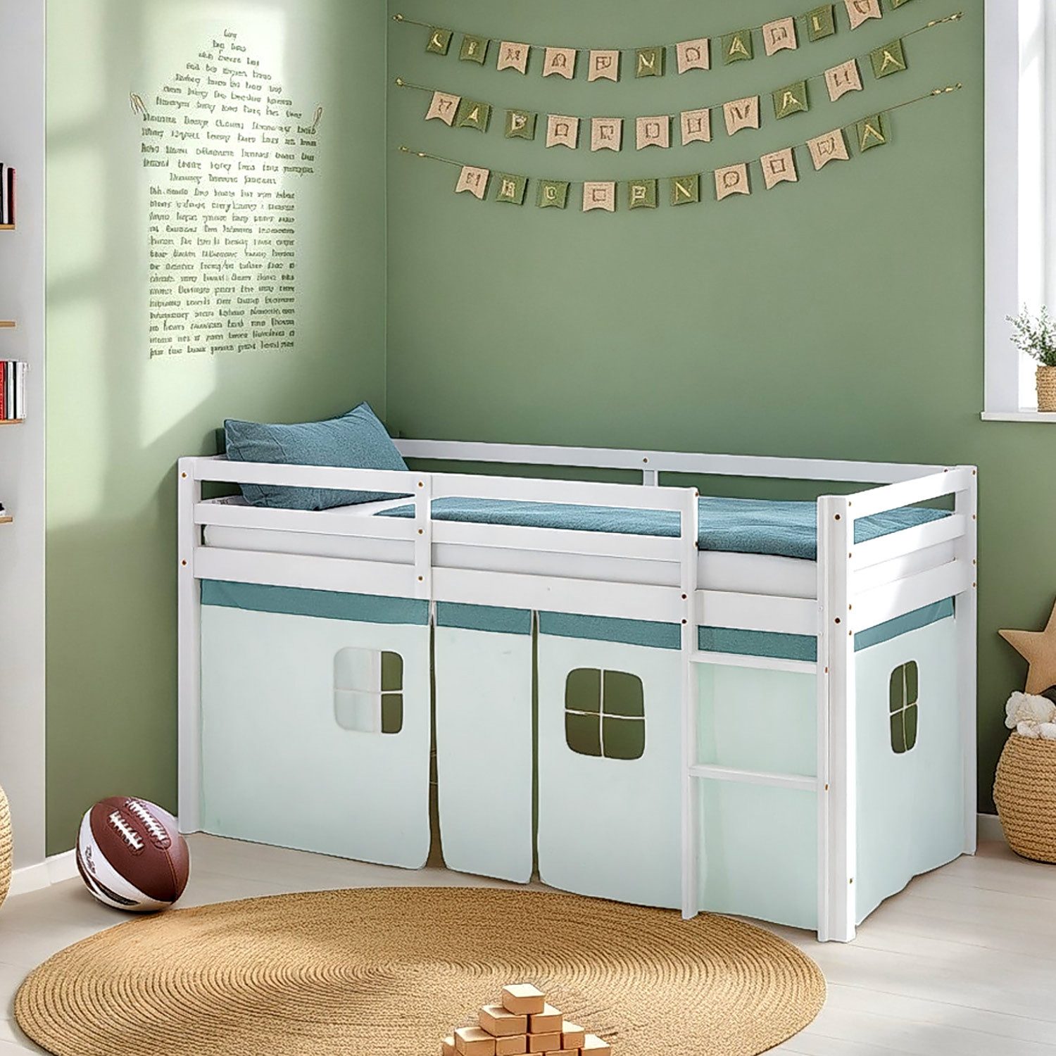 Homestyle4u Hochbett 90x200 Stockbett Vorhang Kinderbett günstig online kaufen