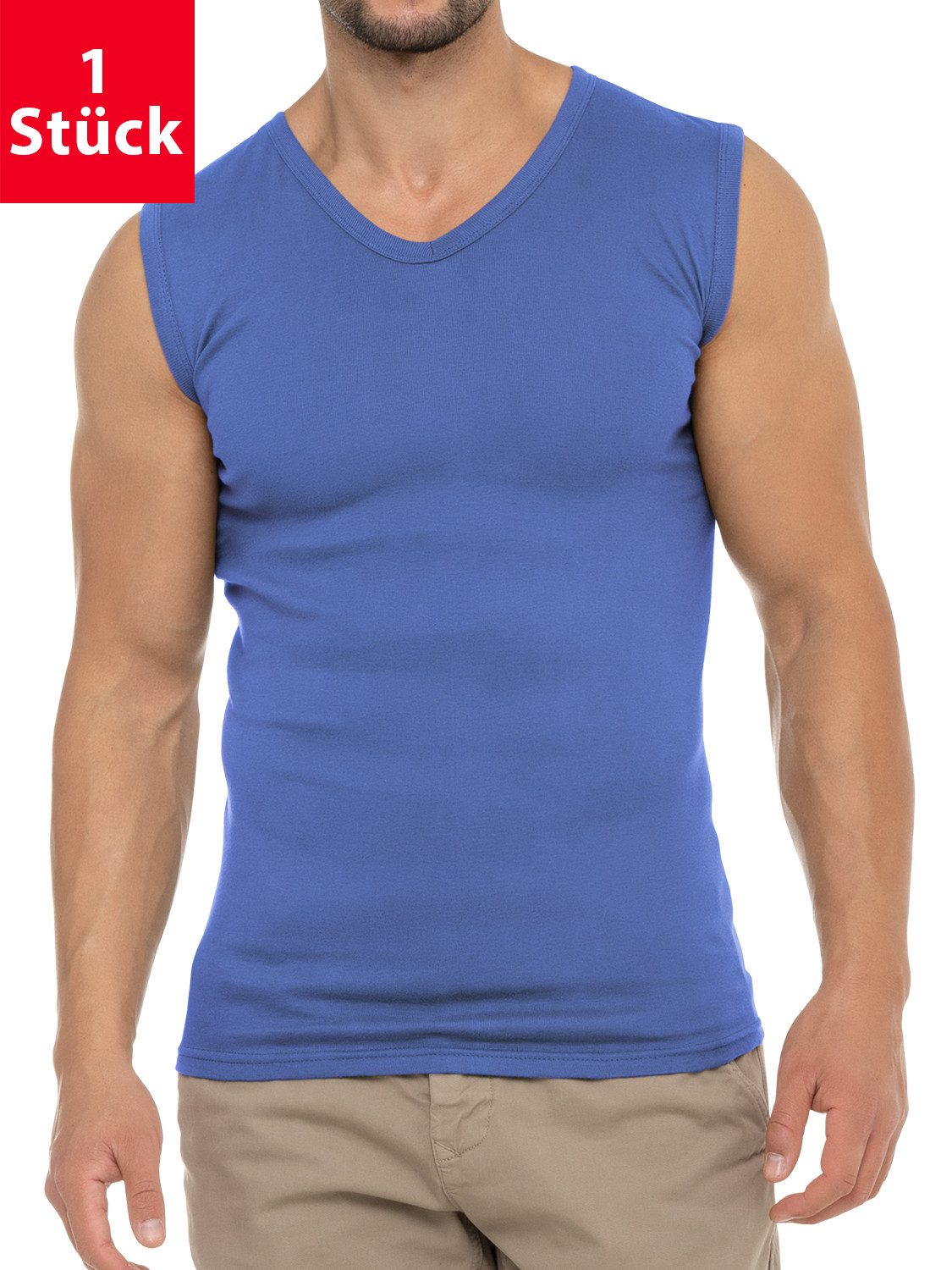 Unterhemd Herren Business Muskelshirt V-Neck, Feinripp, Baumwolle